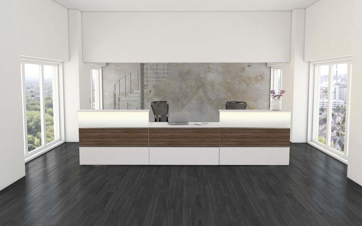 modern Nussbaum beleuchtet Empfangstresen Empfangstheke