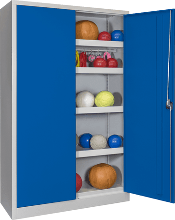 PAVOY Sportgeräteschrank | Ballschrank mit Flügeltüren | 195 x 120 x 50 cm mit Vollblech- oder Lochfeldtüren | große Farbauswahl