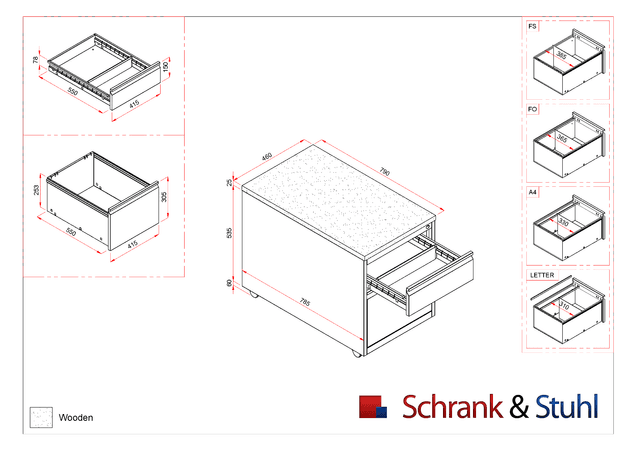 Rollcontainer mit Hängeregistratur und 1 Schublade | GRAU | 62 x 46 x 79 cm (HxBxT)
