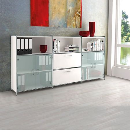 Chromeline Büroschrankwand | Sideboard mit 3 Ordnerhöhen