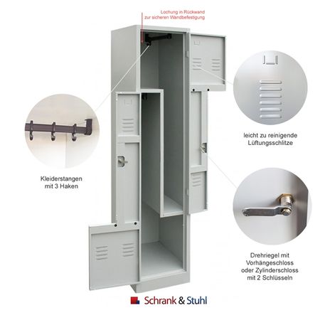 Zylinderschloss Umkleidespind Stahl abschließbar Schlüssel
