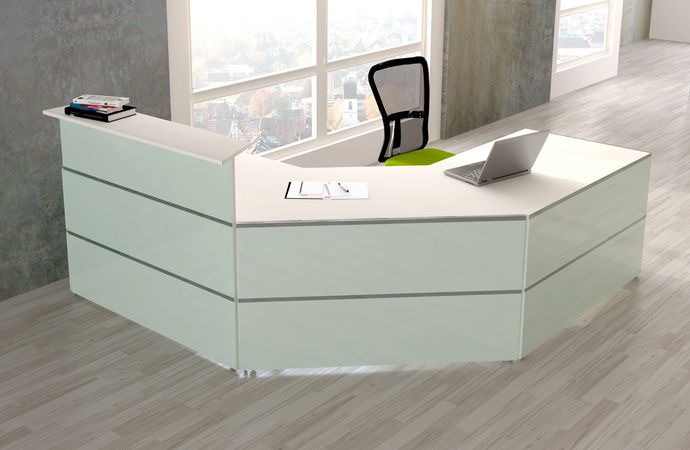 Empfangstheke Satinglas C-Form mit großem Beratungsplatz | 108 x 250 x 250 cm (HxBxT)