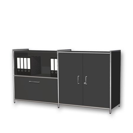 Chromeline Sideboard 2 / 2 mit einer Schublade und Holztüren | 78 x 158 x 38 cm | Anthrazit