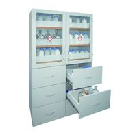 LACONT GEFAHRSTOFFSCHRANK | Säure- und Laugenschrank mit 2 Flügeltüren Plexiglas / 6 Schubfächern l Hochschrank (6 Auszugsböden / 6 Schubfächer) gemäß TRGS 526 / DGUV