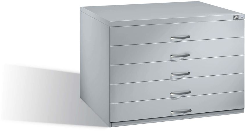 C+P Flachablageschrank 7100 DIN-A1 | Planschrank 5 Schübe mit doppelter Blendenhöhe Lichtgrau