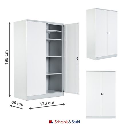 Koloss Werkstattschrank verzinkt | Materialschrank GRAU/WEIß 195x120x60 vollverzinkte Fachböden
