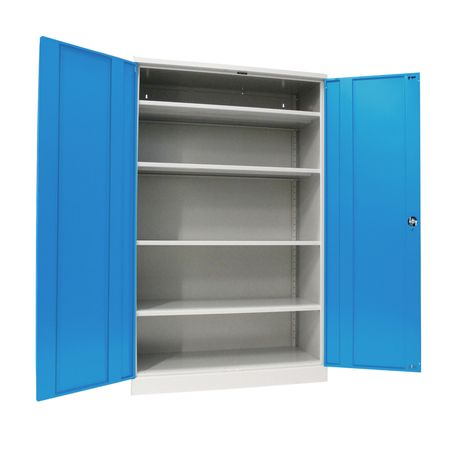Koloss Werkstattschrank verzinkt | Materialschrank GRAU/LICHTBLAU 195x120x60 vollverzinkte Fachböden