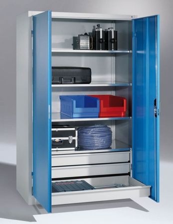 C+P Werkzeugschrank | Materialschrank mit 3 Schubladen | 195x120x50 cm (HxBxT) | GROßE FARBAUSWAHL