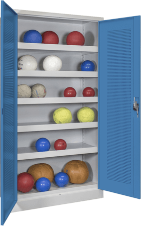 PAVOY Sportgeräteschrank | Ballschrank mit Flügeltüren | 195 x 100 x 50 cm mit Vollblech- oder Lochfeldtüren | große Farbauswahl