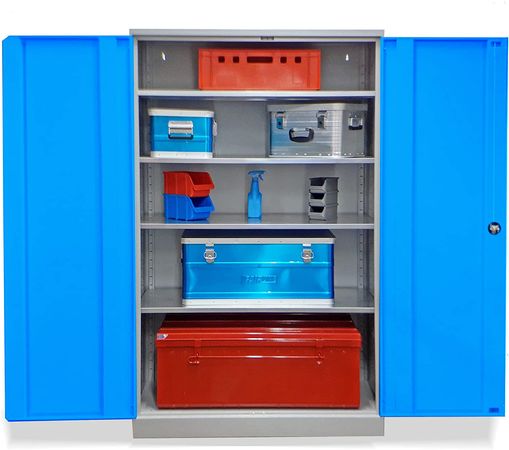 Koloss Werkstattschrank verzinkt | Materialschrank GRAU/LICHTBLAU 195x120x60 vollverzinkte Fachböden