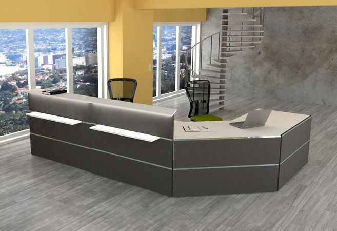 Empfangstheke Mono L-Form mit großem Beratungsplatz | 108 x 370 x 245 cm (HxBxT)