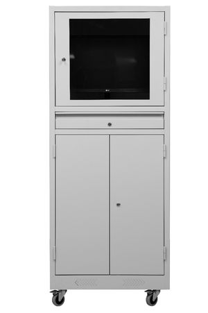 Industrie-PC-Schrank mit transparenter Monitortür und Tastaturfach GRAU