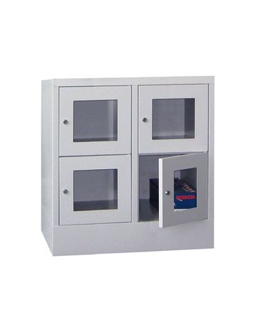 PAVOY Schließfachschrank mit Sichtfenstertüren | 4 Abteile je 40 cm breit | 85