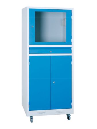 Industrie-PC-Schrank mit transparenter Monitortür und Tastaturfach