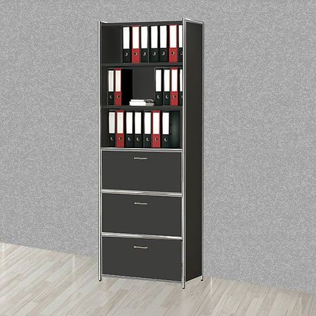 Chromeline offenes Higboard mit 6 Ordnerhöhen und 3 Schubladen | 220 x 80 x 38 cm (HxBxT) | in Anthrazi