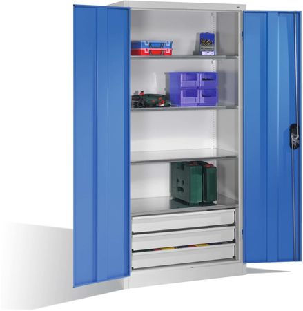 C+P Werkzeugschrank | Materialschrank mit 3 Schubladen | 195x93x50 cm (HxBxT) | GROßE FARBAUSWAHL