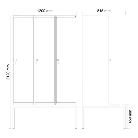 C+P Spind Evolo PLUS Bank 3 Abteile 2120x1200x8