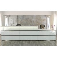 Empfangstheke Satinglas mit Beratungsplatz außen | 108 x 410 x 92 cm (HxBxT)