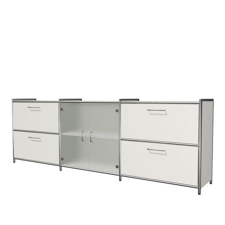  4 Schubladen und Flügeltüren aus Glas | 78 x 236 x 38 cm (HxBxT) | in Anthrazit oder Weiß