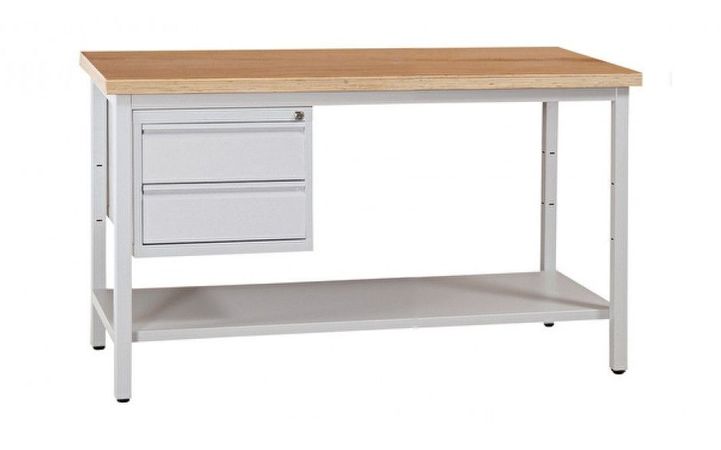 WERKSTATTEINRICHTUNG | Werkbank mit Ablageboden und 2 Schubladen 120 cm GRAU/BUCHE