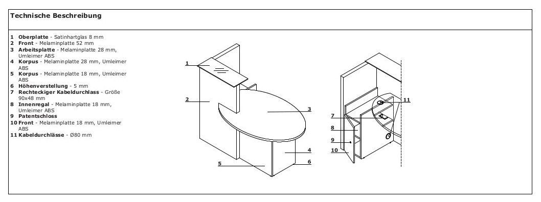 Verkaufstheke technische Zeichnung