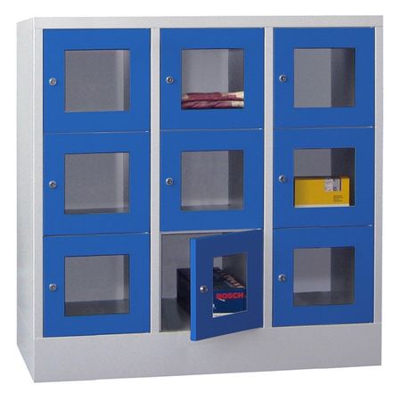 PAVOY Schließfachschrank mit Sichtfenstertüren | 9 Abteile je 40 cm breit | 118