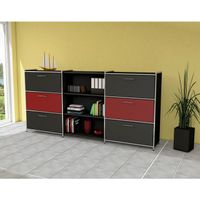 Chromeline Sideboard 3 / 3 mit 6 Schubladen | 115 x 236 x 38 cm | Weiß, Anthrazit, Rot