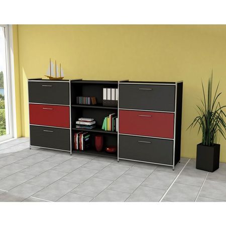 Chromeline Büroschrankwand | Sideboard mit 3 Ordnerhöhen und 6 Schubladen | 115 x 236 x 38 cm (HxBxT) | in Anthrazit oder Weiß
