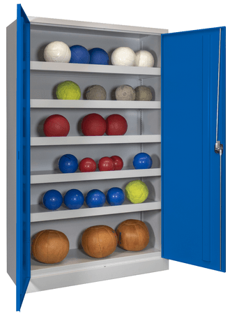PAVOY Sportgeräteschrank | Ballschrank mit Flügeltüren | 195 x 120 x 50 cm mit Vollblech- oder Lochfeldtüren | große Farbauswahl