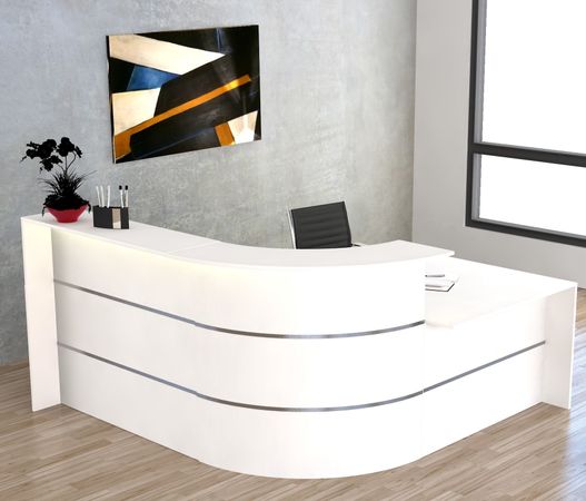 Winkeltheke Surround mit Beratungsplatz komplett weiß | 112 x 232 x 200 cm (HxBxT)