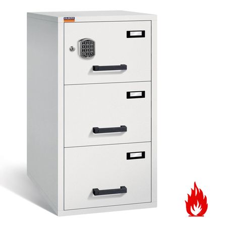 Feuerfester Hängeregisterschrank 3 Schübe mit Elektroschloss lichtgrau