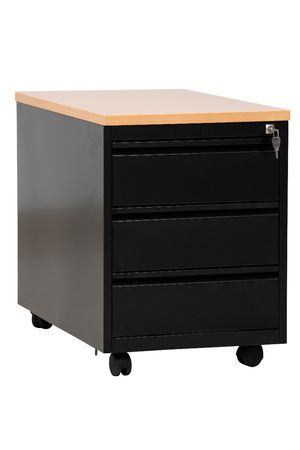 Rollcontainer mit 3 Schubladen | SCHWARZ/BUCHE | 62 x 46 x 79 cm (HxBxT) 