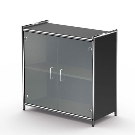 Chromeline Sideboard mit 2 Ordnerhöhen und Flügeltüren aus Glas | 78 x 80 x 38 cm (HxBxT) | verschiedene Farben