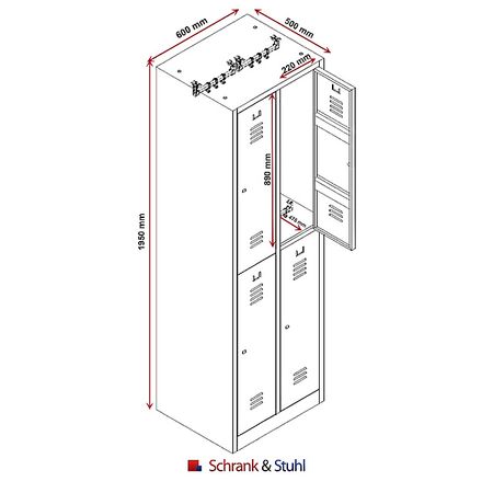 Kleiderstange mit 3 Haken für Spind