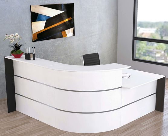 Winkeltheke Surround mit Beratungsplatz weiß | 112 x 232 x 200 cm (HxBxT)