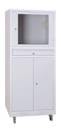 Industrie-PC-Schrank mit transparenter Monitortür und Tastaturfach GRAU