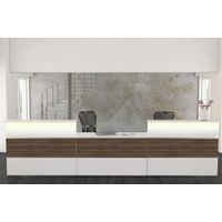 Empfangstheke Nussbaum mit Beratungsplatz mittig | 108 x 410 x 92 cm (HxBxT)