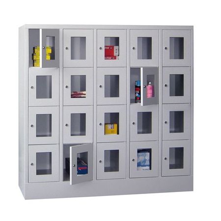 PAVOY Schließfachschrank mit Sichtfenstertüren | 20 Abteile je 30 cm breit | 151