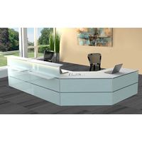 Empfangstheke Satinglas L-Form mit großem Beratungsplatz | 108 x 370 x 245 cm (HxBxT)