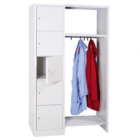 offene Schließfachgarderobe mit 5 Abteilen und Kleiderstangenelement | verschiedene Farben