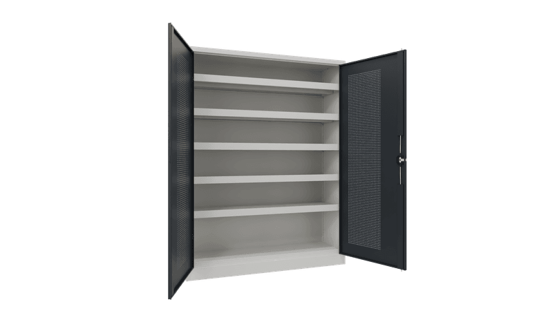 PAVOY Sportgeräteschrank | Ballschrank mit Flügeltüren | 195 x 150 x 50 cm mit Vollblech- oder Lochfeldtüren | große Farbauswahl