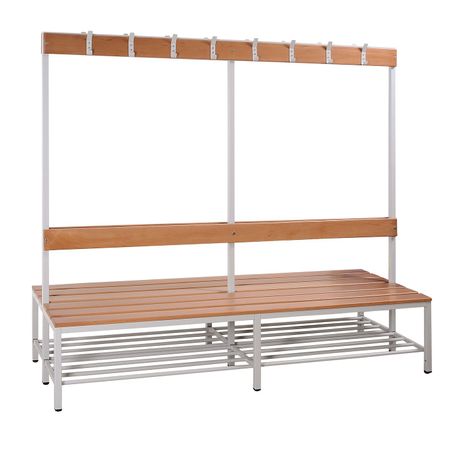 Sitzbank | Garderobenbank - 200cm doppelseitig mit Schuhrost und Hakenleiste