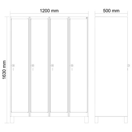 C+P Spind Evolo PLUS Füße 4 Abteile 1630x1200x5