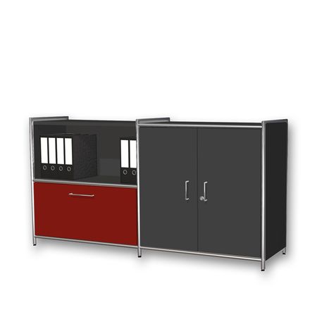 Chromeline Sideboard 2 / 2 mit einer Schublade und Holztüren | 78 x 158 x 38 cm | Anthrazit