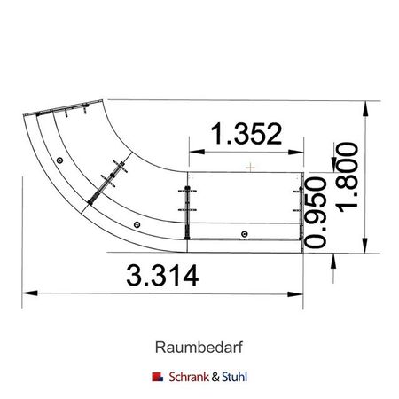 Raumbedarf Empfangstheke Bogentheke