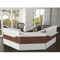 Empfangstheke Nussbaum mit 2 Arbeitsplätzen | 108 x 250 x 250 cm (HxBxT)