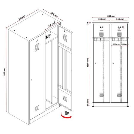 Lüftungsschlitze für Spind und Etikettenhalter