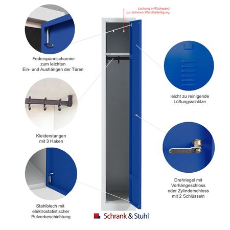 technische Zeichnung Spind 1 Abteil Umkleidespind
