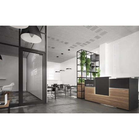 Anmeldung Leo Empfangstheke Holz LED-Beleuchtung Stauraum Rezeption