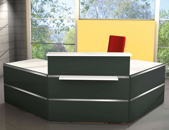 Empfangstheke Mono C-Form mit zwei Beratungsplätzen | 108 x 250 x 250 cm (HxBxT)